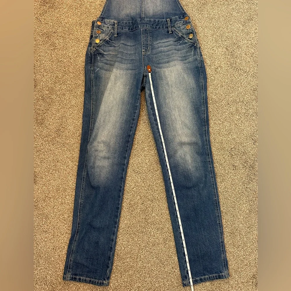 American Rag Cie Distressed Blue Wash Denim Jean Overalls Jr Size 3 Country Boho - Picture 7 of 10